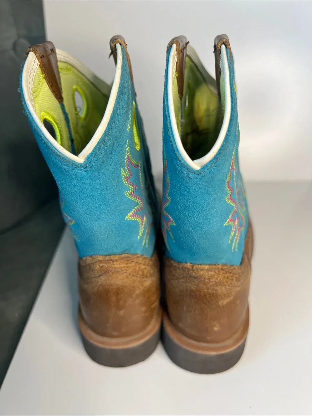 Ariat Kids Youth Fatbaby Cowgirl Western Brown Boots Size 1 Teal Pink Lime